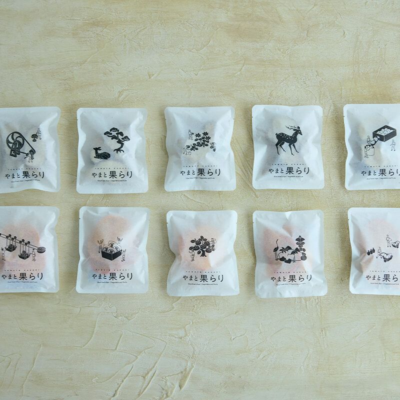 箱に入る小袋には鹿や大和の人々をモチーフにしたイラストが描かれている